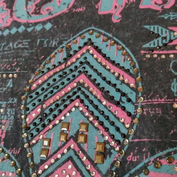 Vintage Y2K Buckle Daytrip Shirt Large Fleur Dis Lis Long Sleeve Lace Studded - Picture 10 of 16